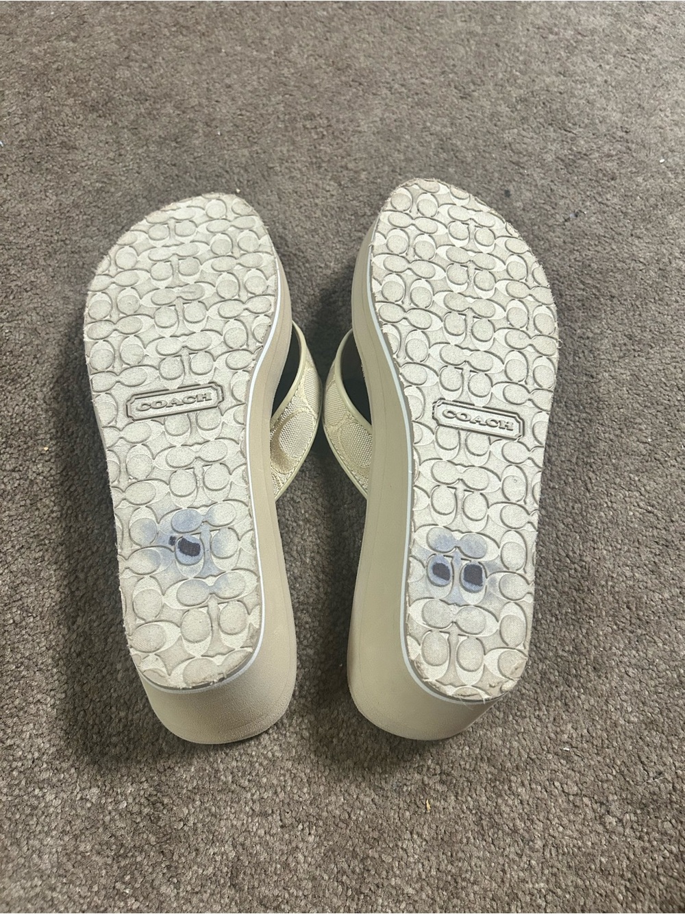 Coach Beige Signature Thong Sandals - Picture 7 of 9